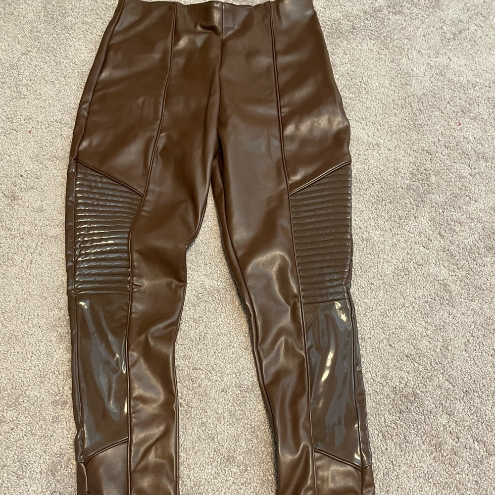 Brown leather moto pants